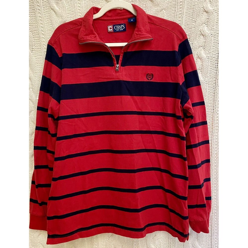 Chaps Ralph Lauren‎ Red Striped Rugby Pullover L/S 1/4 Zip Size M Blokecore